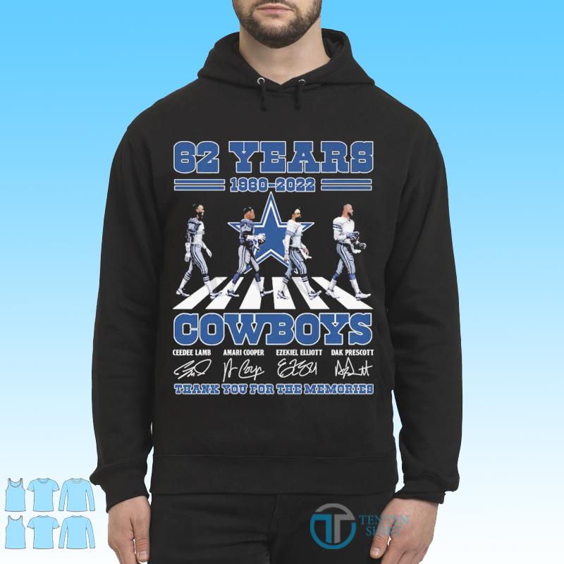 Dallas Cowboys Team Abbey Road 62 Years 1960 2022 Signatures Thank You For  The Memories Shirt - Tentenshirts