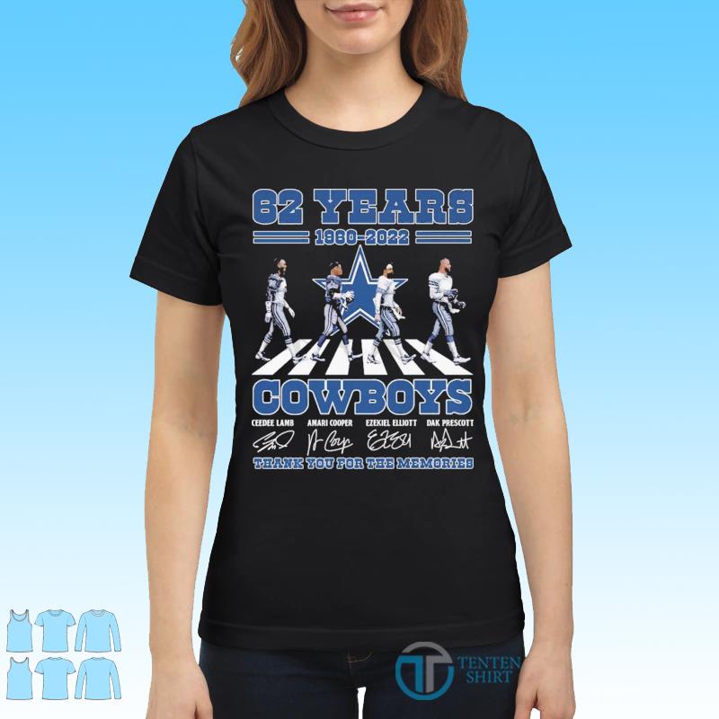 Dallas Cowboys Team Abbey Road 62 Years 1960 2022 Signatures Thank You For  The Memories Shirt - Tentenshirts