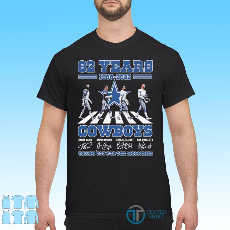 Dallas Cowboys Team Abbey Road 62 Years 1960 2022 Signatures Thank You For  The Memories Shirt - Tentenshirts